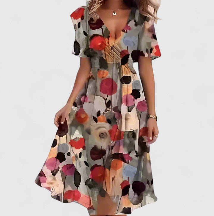 Women's floral flutter sleeve mini dress in blue/green