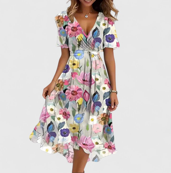 Women's floral flutter sleeve mini dress in brown floral