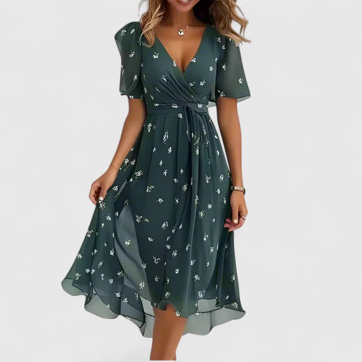 Women's floral flutter sleeve mini dress in light brown
