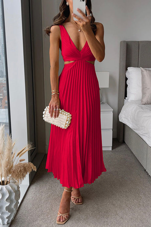 Women's deep v-neck midi dress in pink