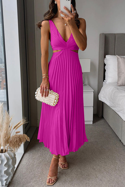 Women's deep v-neck midi dress in orange