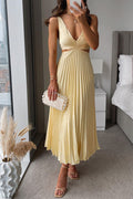 Women's deep v-neck midi dress in yellow