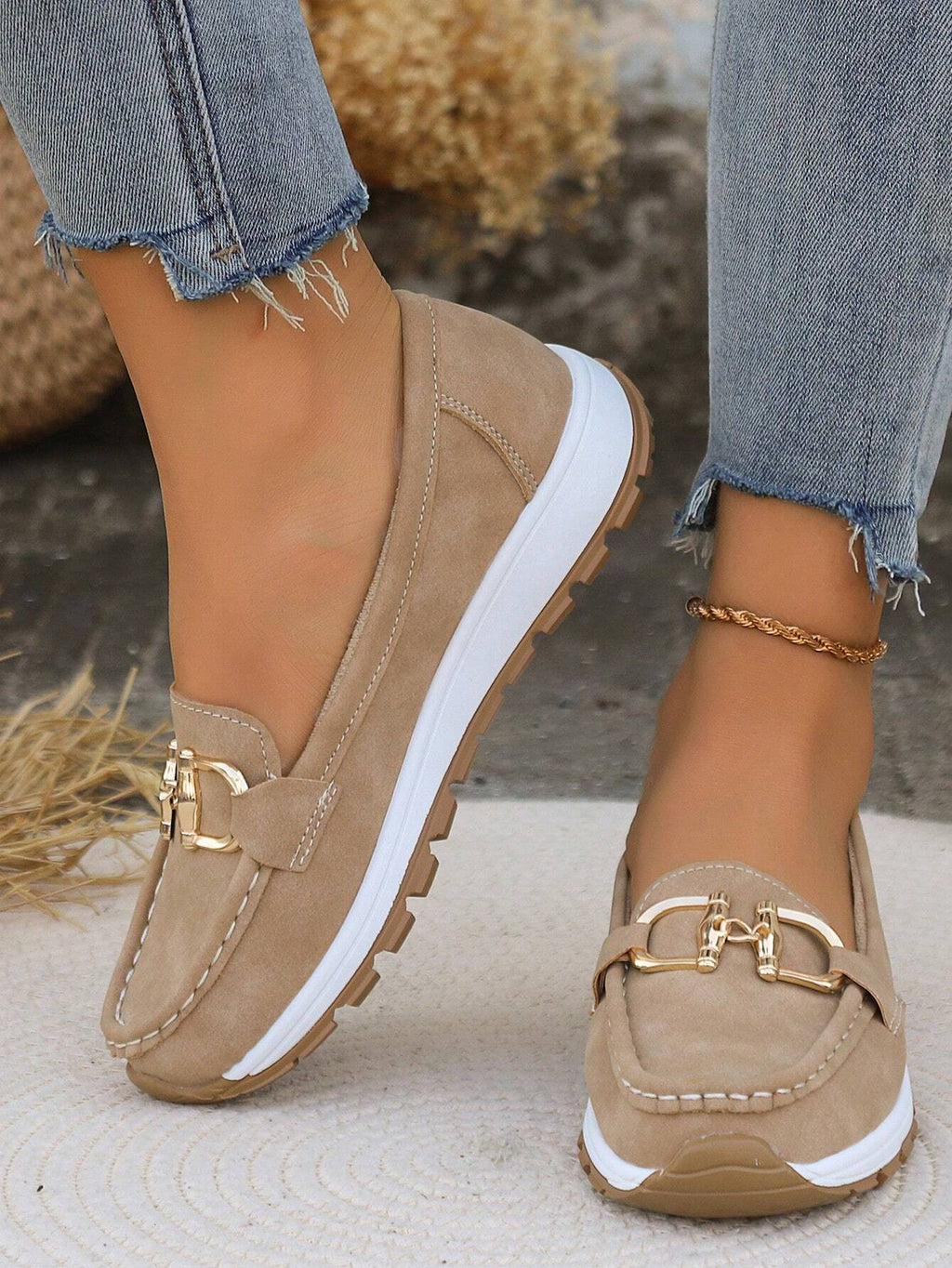 Women's Buckle Loafers Khaki
