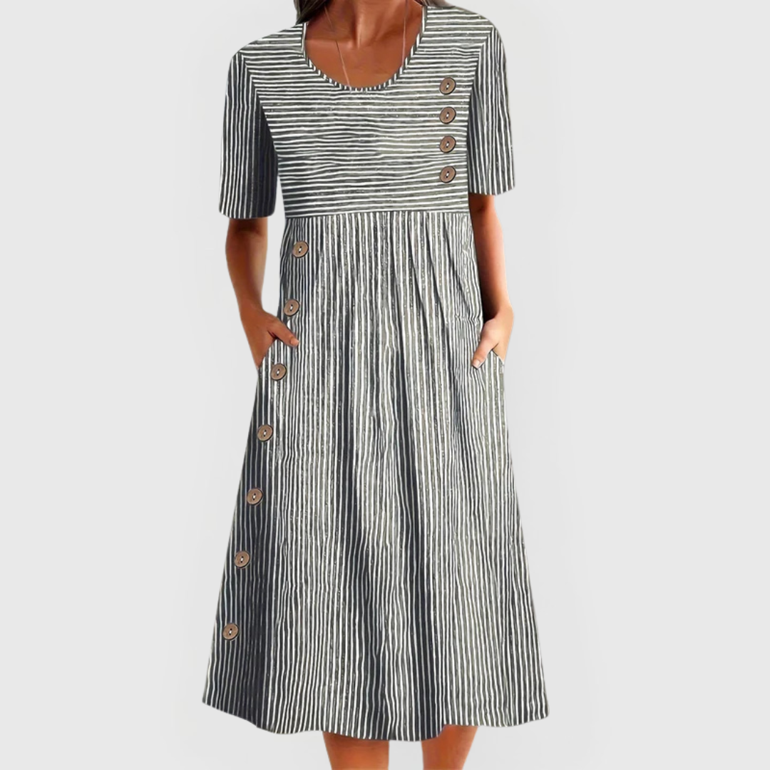 Women's striped midi dress in gray