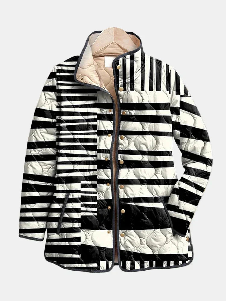 Women's Striped Quilted Zip-Front Jacket