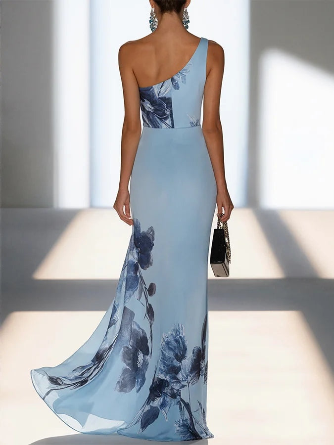 Women's floral one-shoulder maxi dress - side
