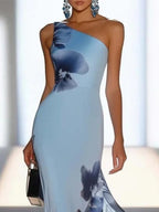 Women's floral one-shoulder maxi dress - back