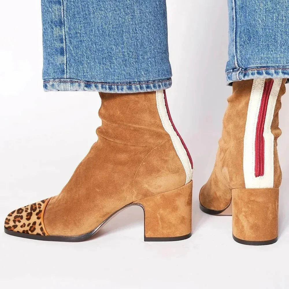 Women's Square Toe Boots Leopard