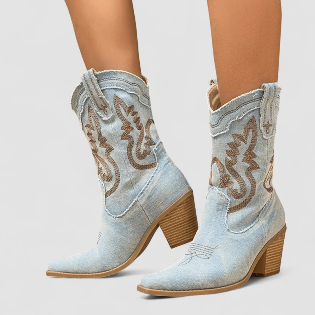 Women's Denim Western Boots Sky Blue