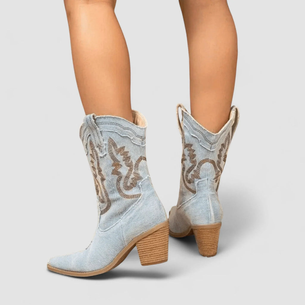 Women's Denim Western Boots Detail