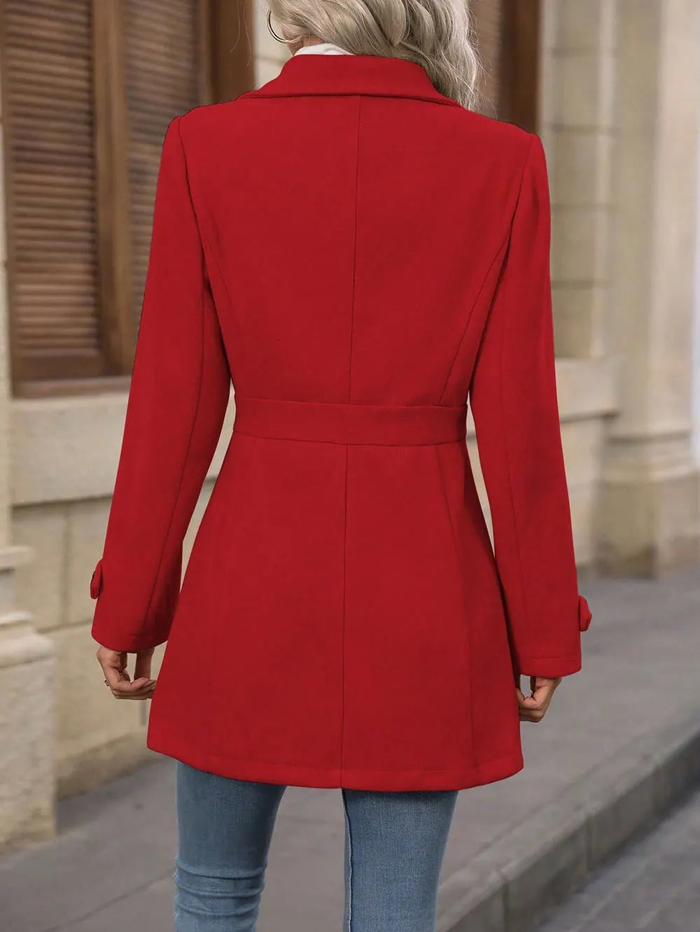 Women's Tailored Belted City Coat with Notch Collar