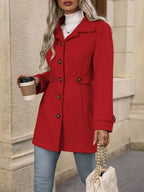 Women's Tailored Belted City Coat with Notch Collar