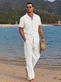 Men's camp collar co-ord set in white