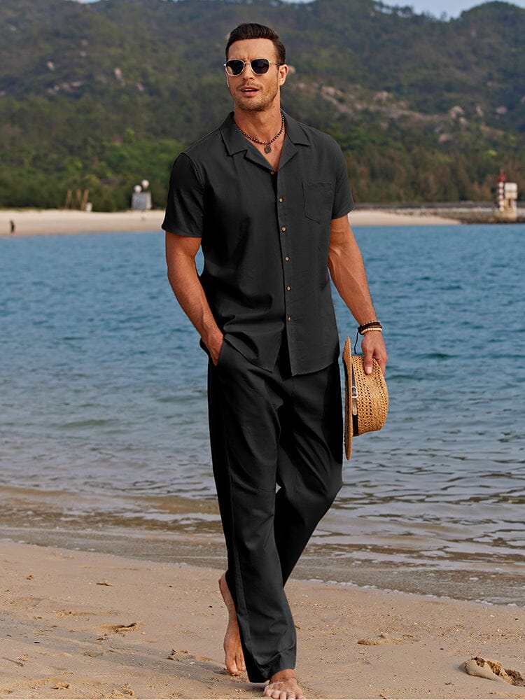 Men's camp collar co-ord set - detail