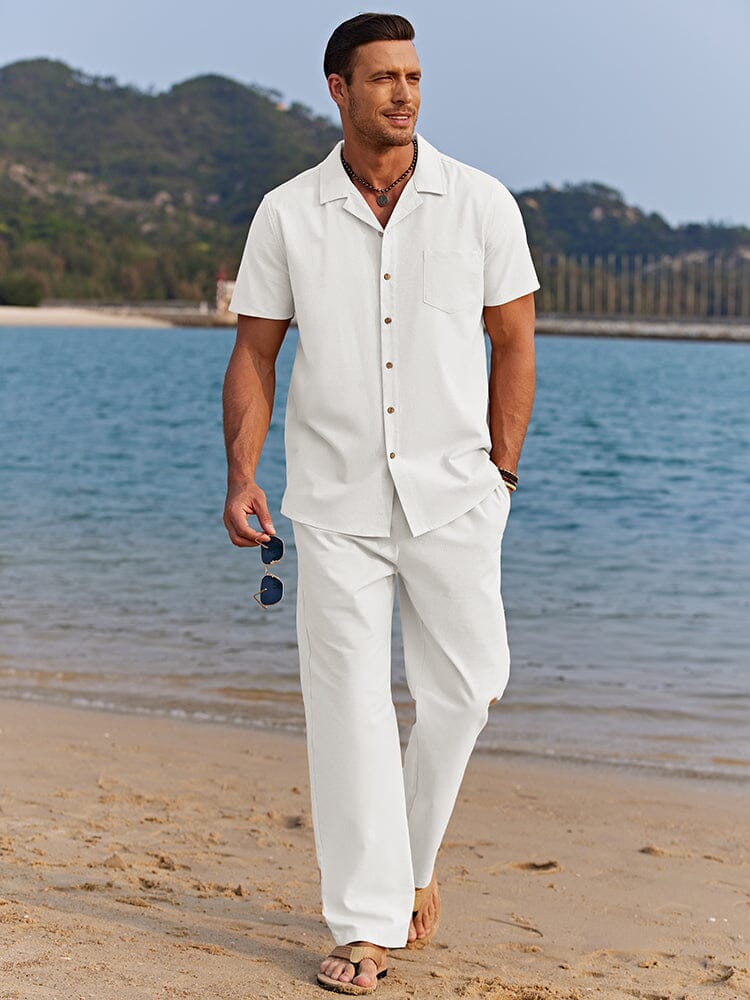 Men's camp collar co-ord set in black