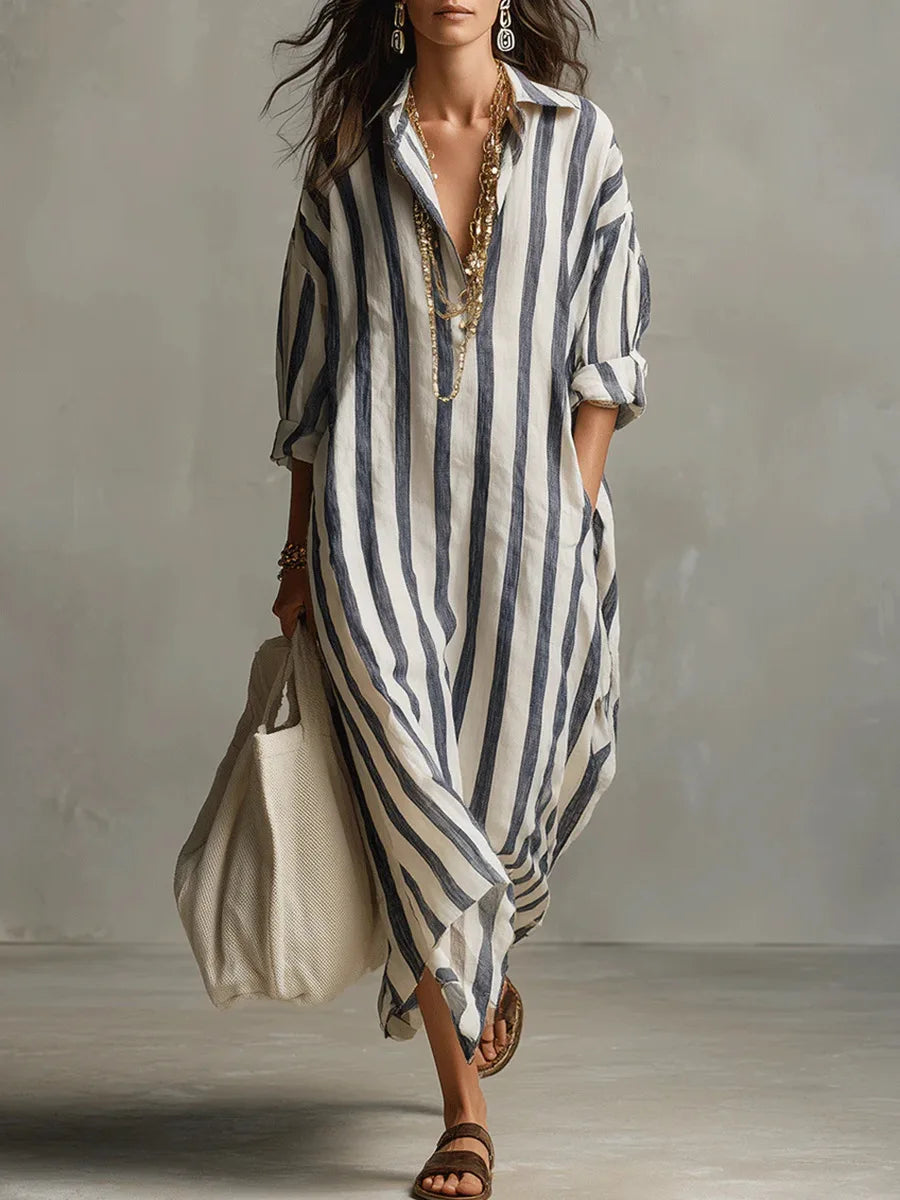 Women's woven striped shirt dress in blue