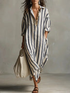 Women's woven striped shirt dress in blue