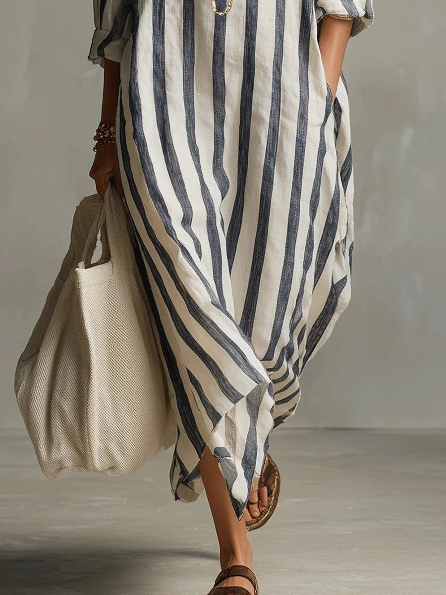 Women's woven striped shirt dress in green