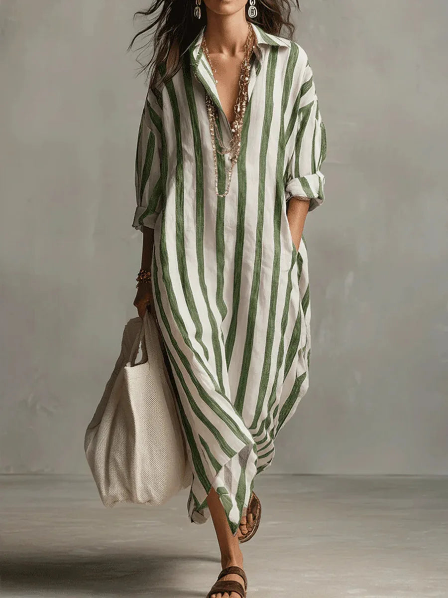 Women's woven striped shirt dress in red