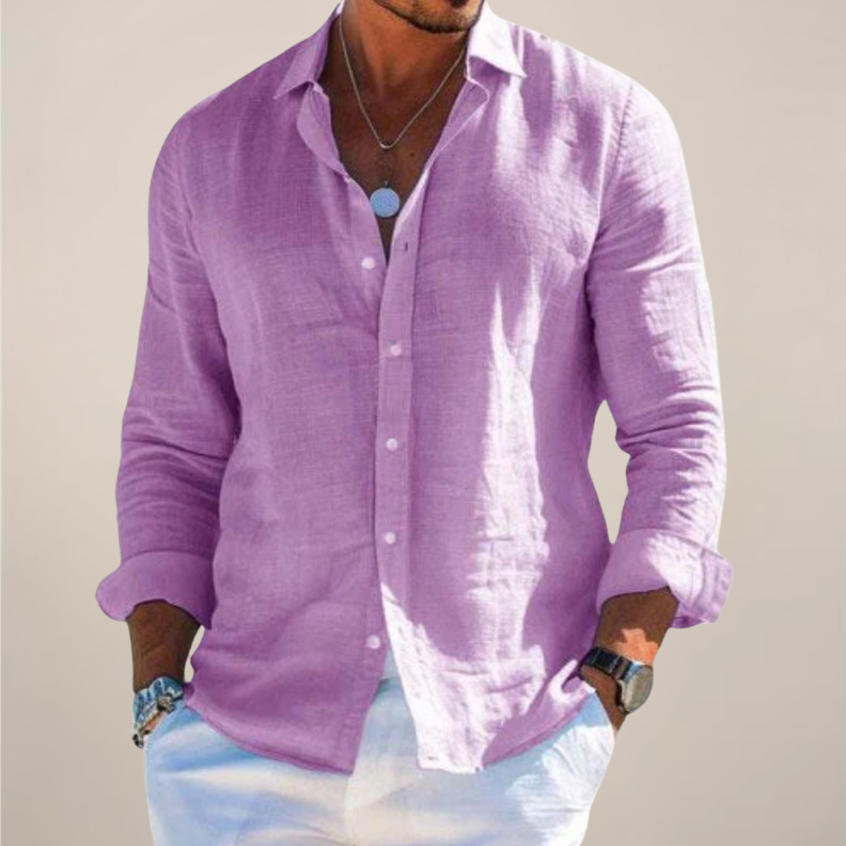 Men's long sleeve shirt in beige