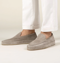 Men's Suede Slip-On Loafers with Moc Toe - Beige