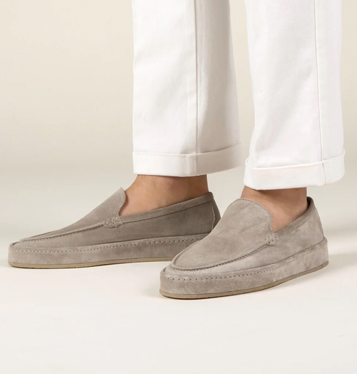 Men's Suede Slip-On Loafers with Moc Toe - Beige