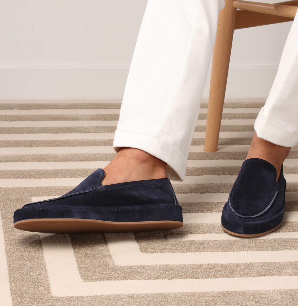 Men's Suede Slip-On Loafers with Moc Toe - Dark Brown