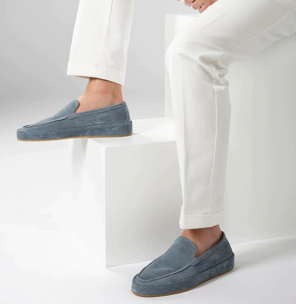 Men's Suede Slip-On Loafers with Moc Toe - Green