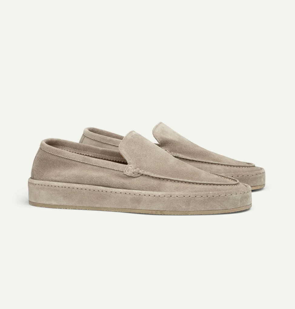 Men's Suede Slip-On Loafers with Moc Toe - Navy