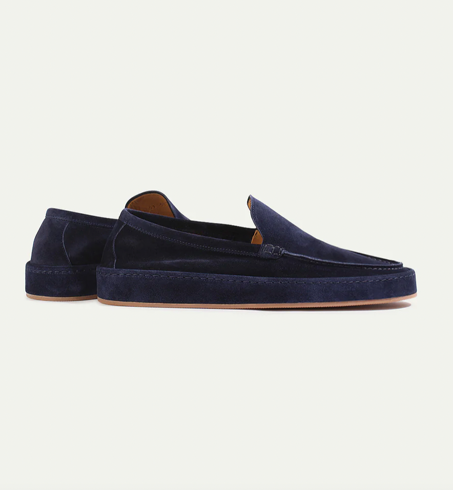Men's Suede Slip-On Loafers with Moc Toe - Terracota
