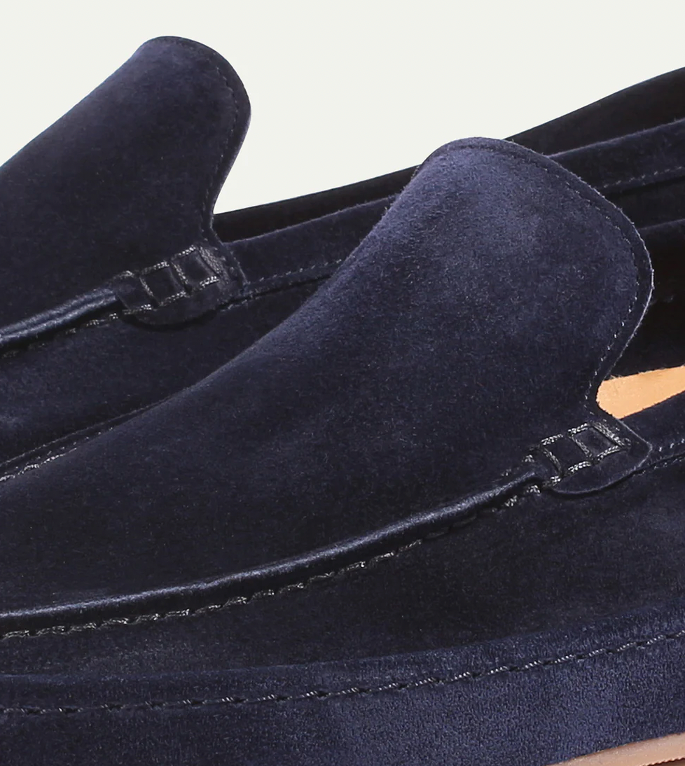 Men's Suede Slip-On Loafers with Moc Toe - Brown