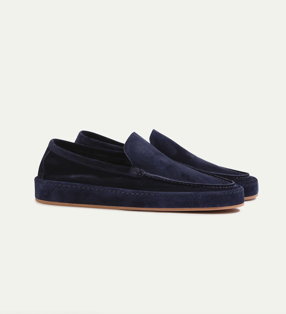 Men's Suede Slip-On Loafers with Moc Toe - Light Blue