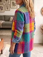 Women's Color-Block Plaid Knit Jacket
