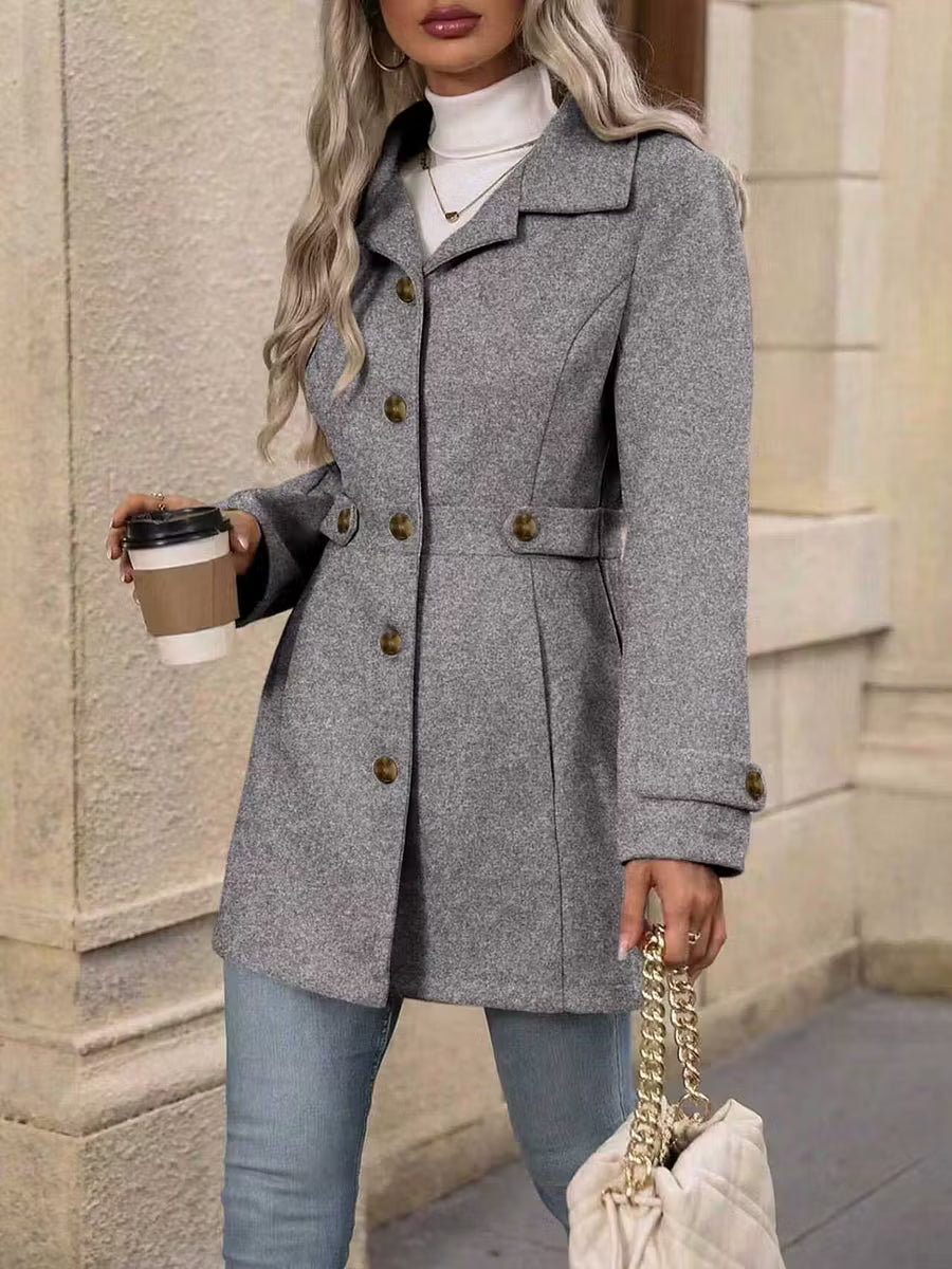 Women's Tailored Belted City Coat with Notch Collar