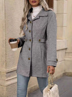 Women's Tailored Belted City Coat with Notch Collar