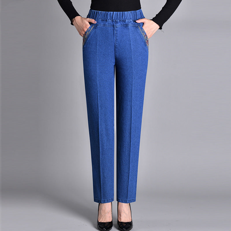 Women's Elastic Waist Jeans Light Blue