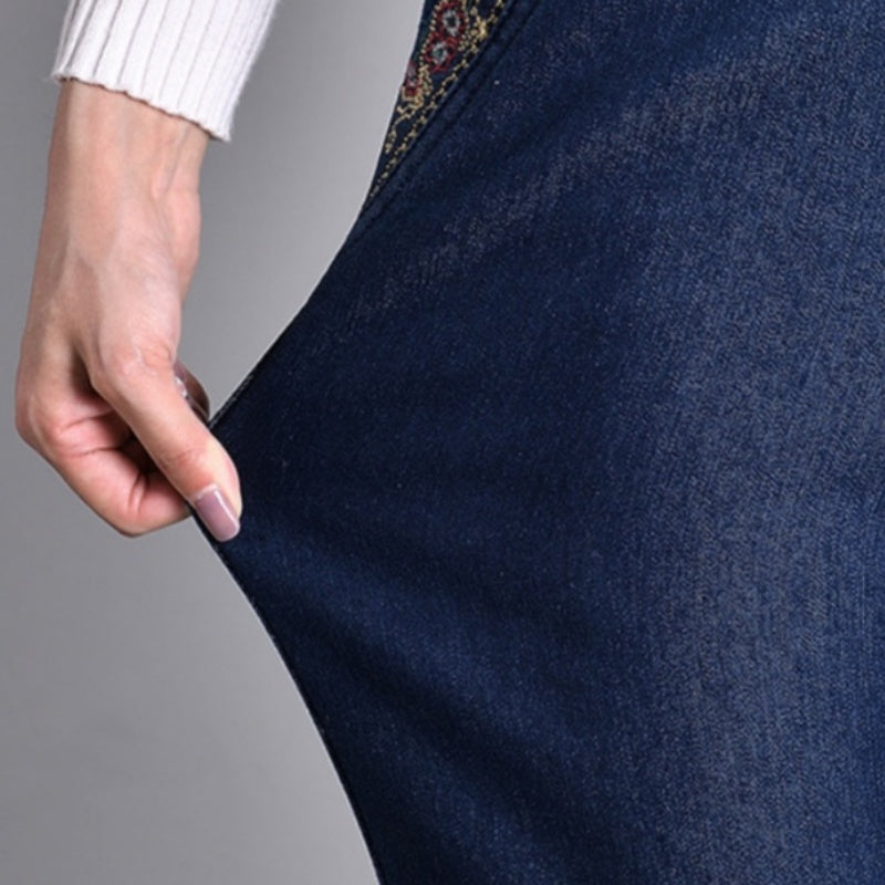Women's Elastic Waist Jeans Dark Blue