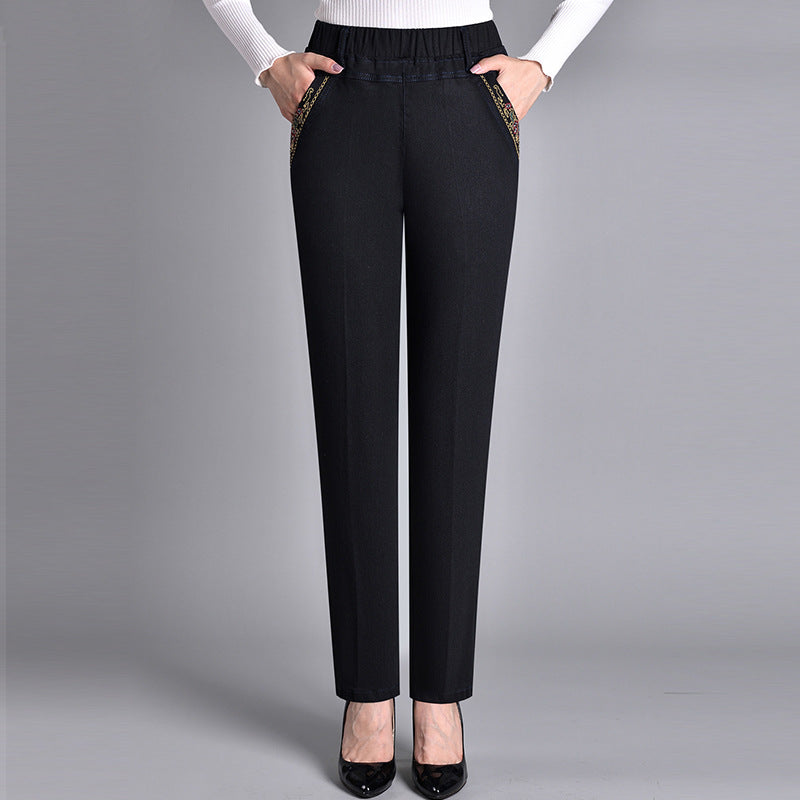 Women's Elastic Waist Jeans Black Winter