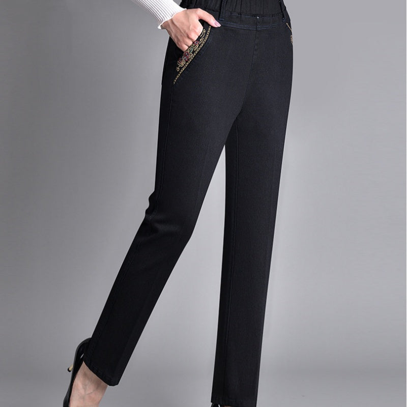 Women's Elastic Waist Jeans Dark Blue Winter