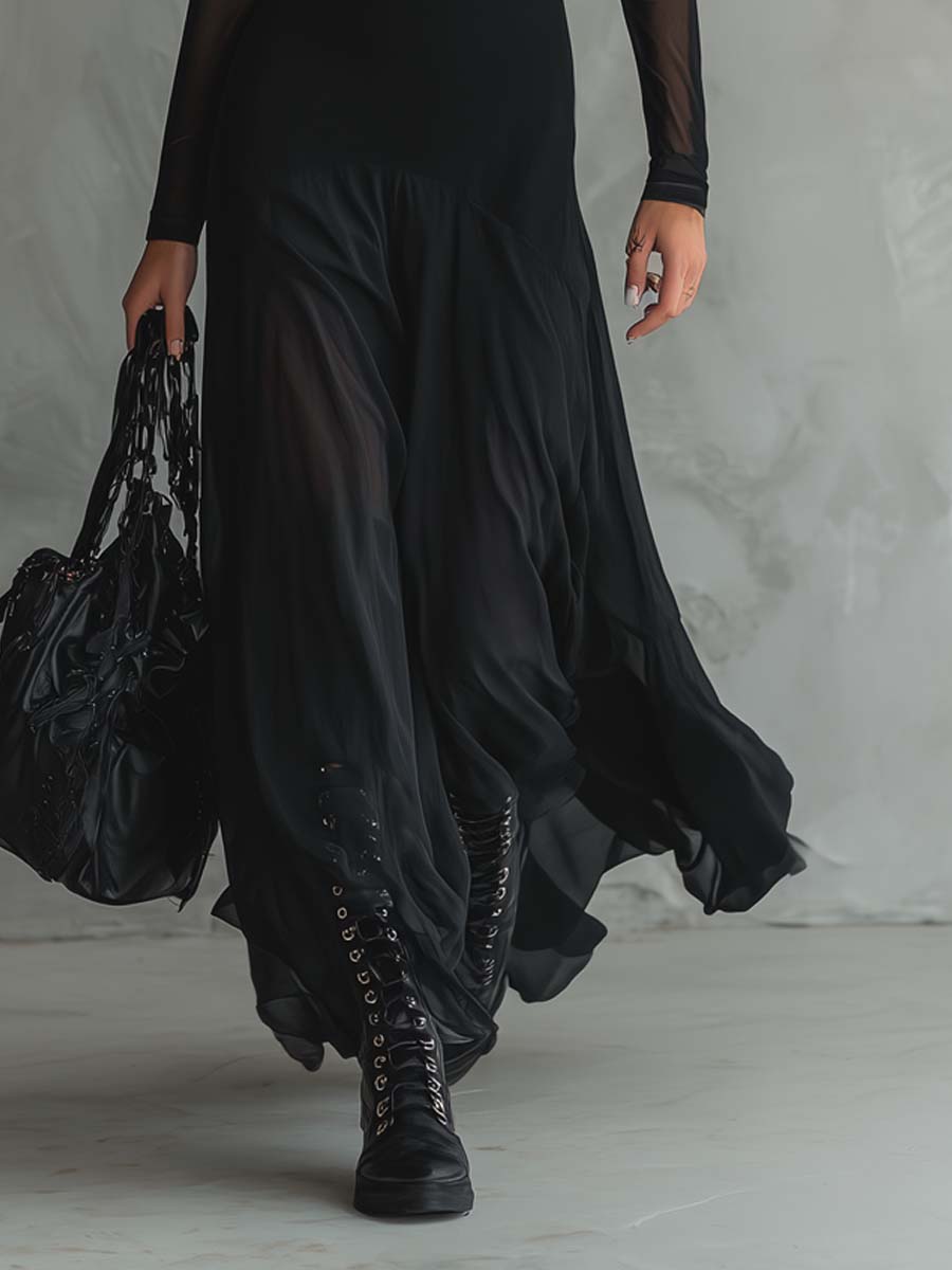 Women's Fitted Black Mini Dress with Square Neckline and Cap Sleeves - Black - Back View
