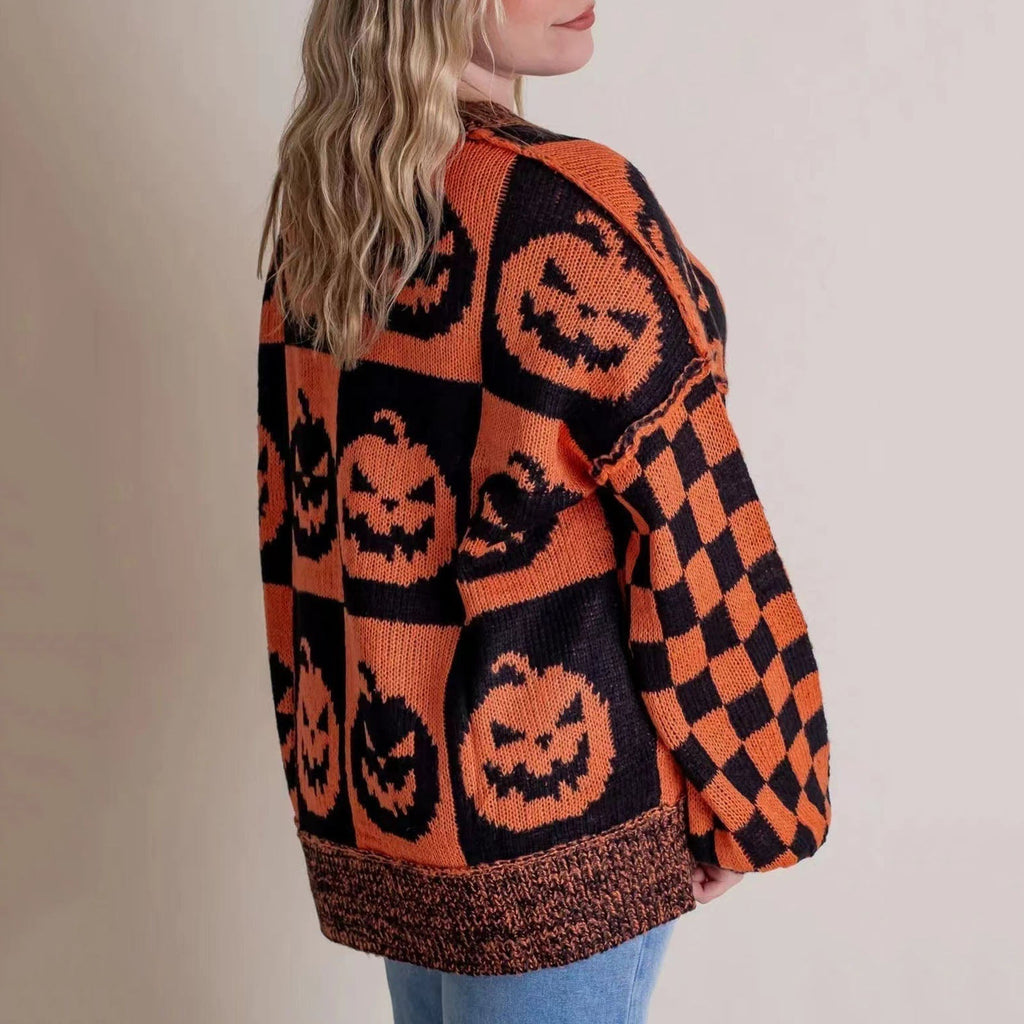 Pumpkin Print Turtleneck Sweater - Detail