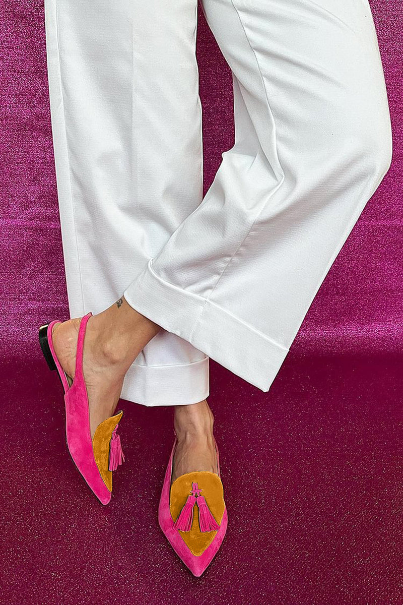 Women's Slingback Pointed Toe Loafers with Tassel Detail
