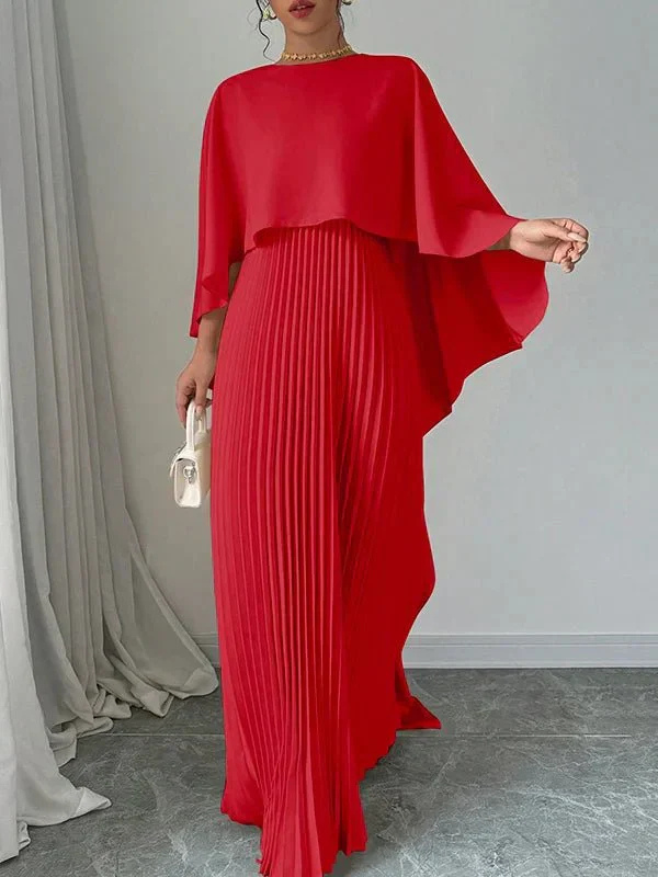 Women's cape overlay maxi dress in red