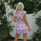 Women's boho floral v-neck mini dress - detail