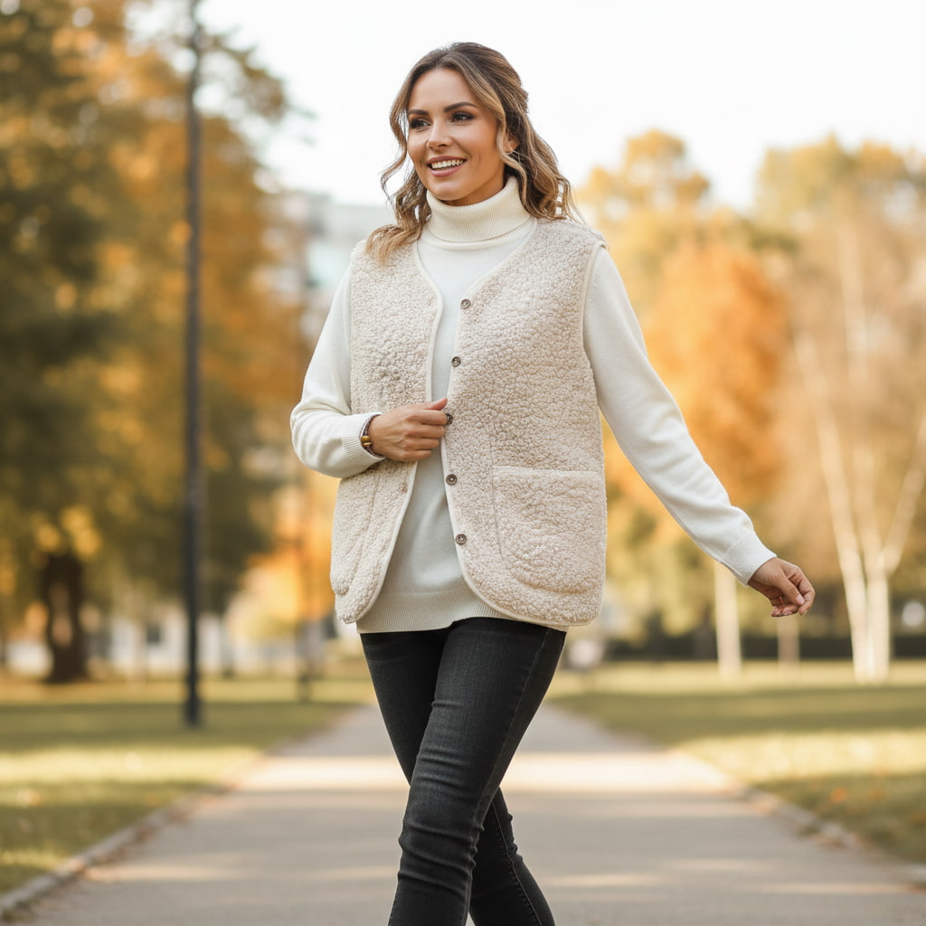 Women's Sherpa Vest Beige