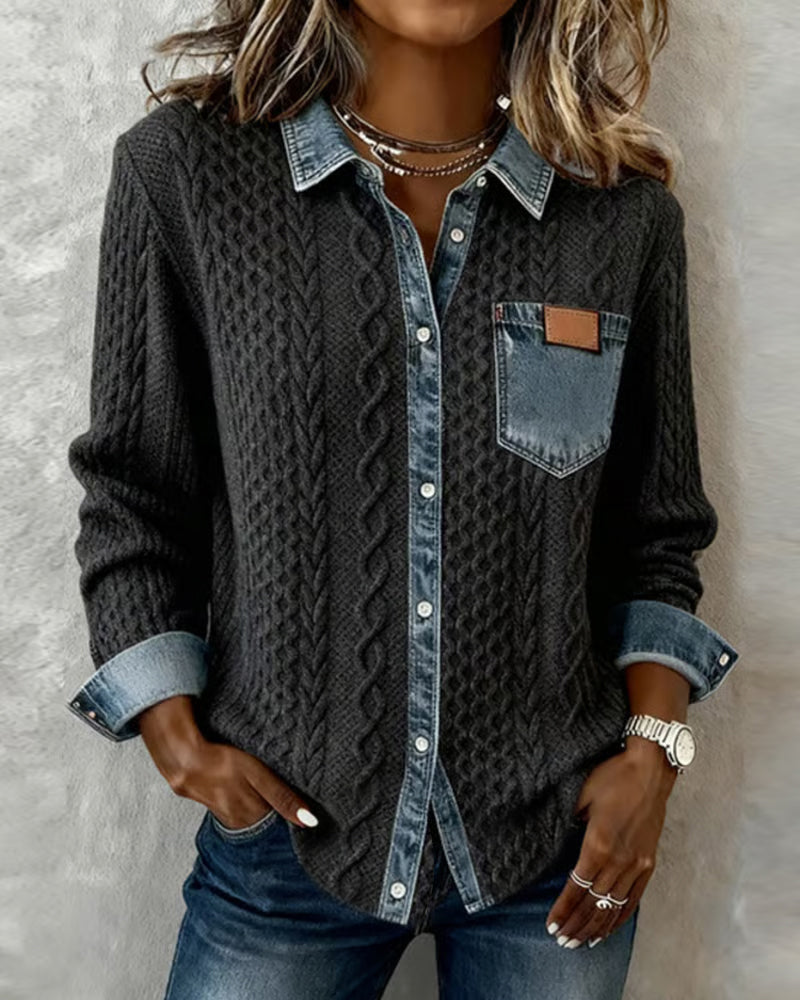 Women's Cable Knit Shirt Dark Gray