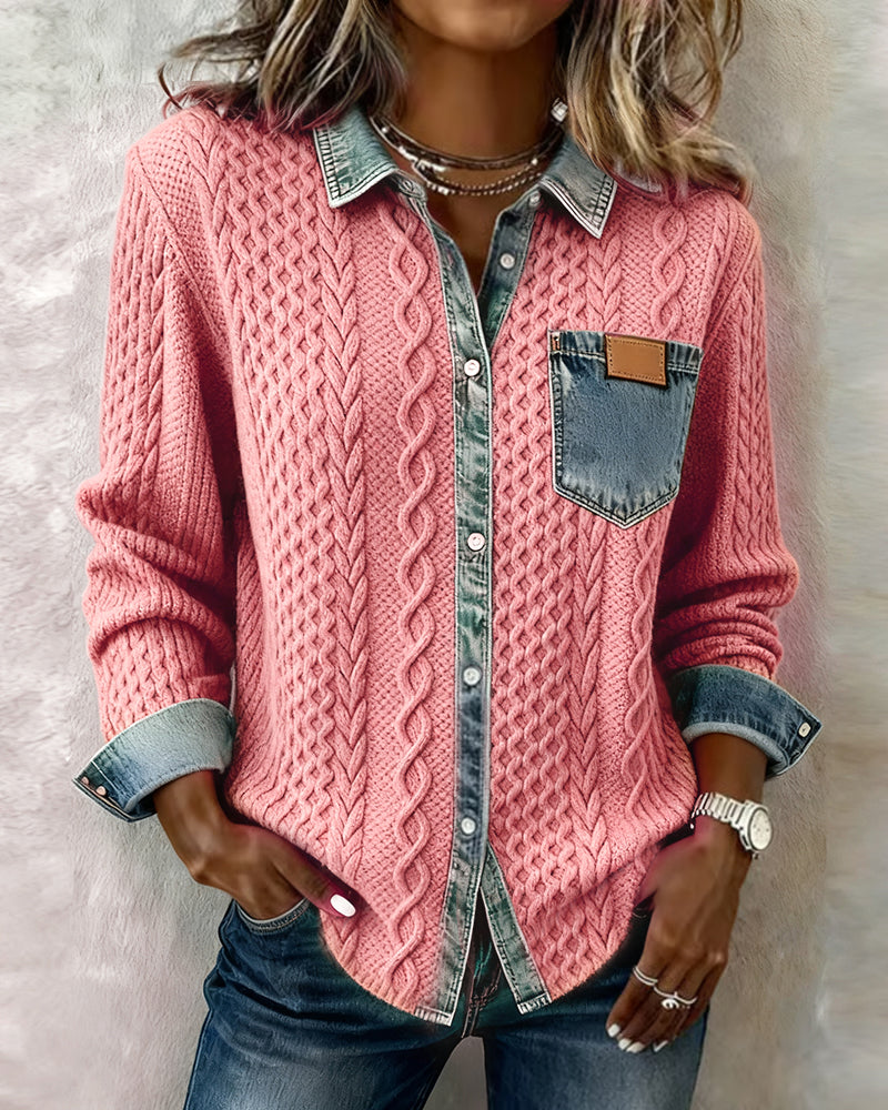 Women's Cable Knit Shirt Dark Gray Back