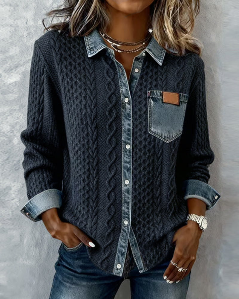 Women's Cable Knit Shirt Pink Back