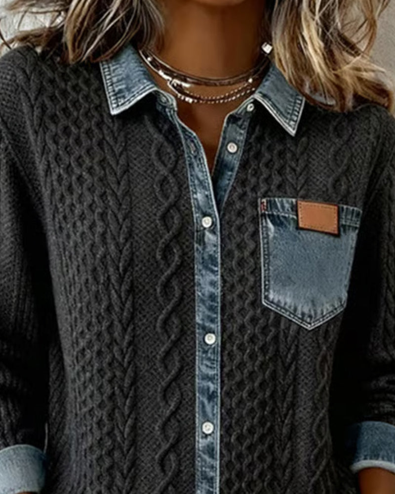 Women's Cable Knit Shirt Khaki Back