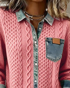 Women's Cable Knit Shirt Dark Blue